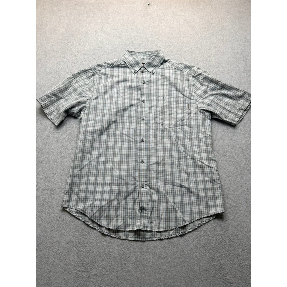 Wolverine Mens Large Short Sleeve Plaid Button Down Shirt Grey Blue W1204480